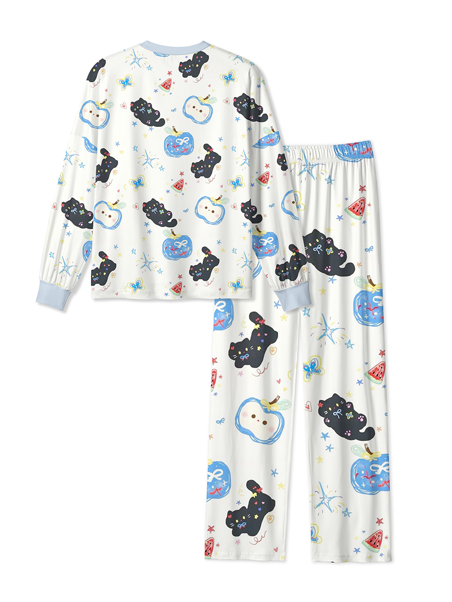 Vintage Cute Cat Apple Pajamas