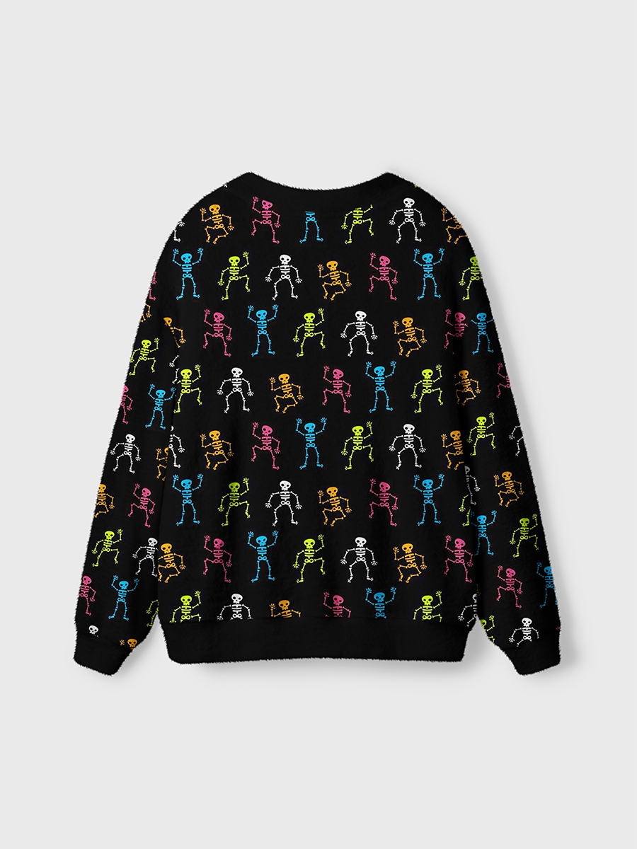 Vintage Colorful Dancing Skeleton Halloween Cardigan Sweaters