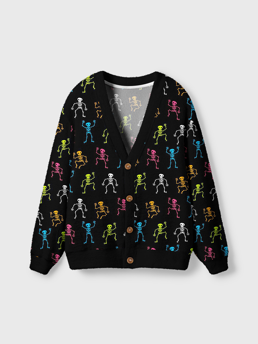 Vintage Colorful Dancing Skeleton Halloween Cardigan Sweaters