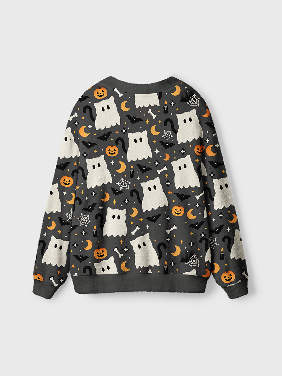 Vintage Cute Ghost Cat Bat Moon Star Cardigan Sweaters
