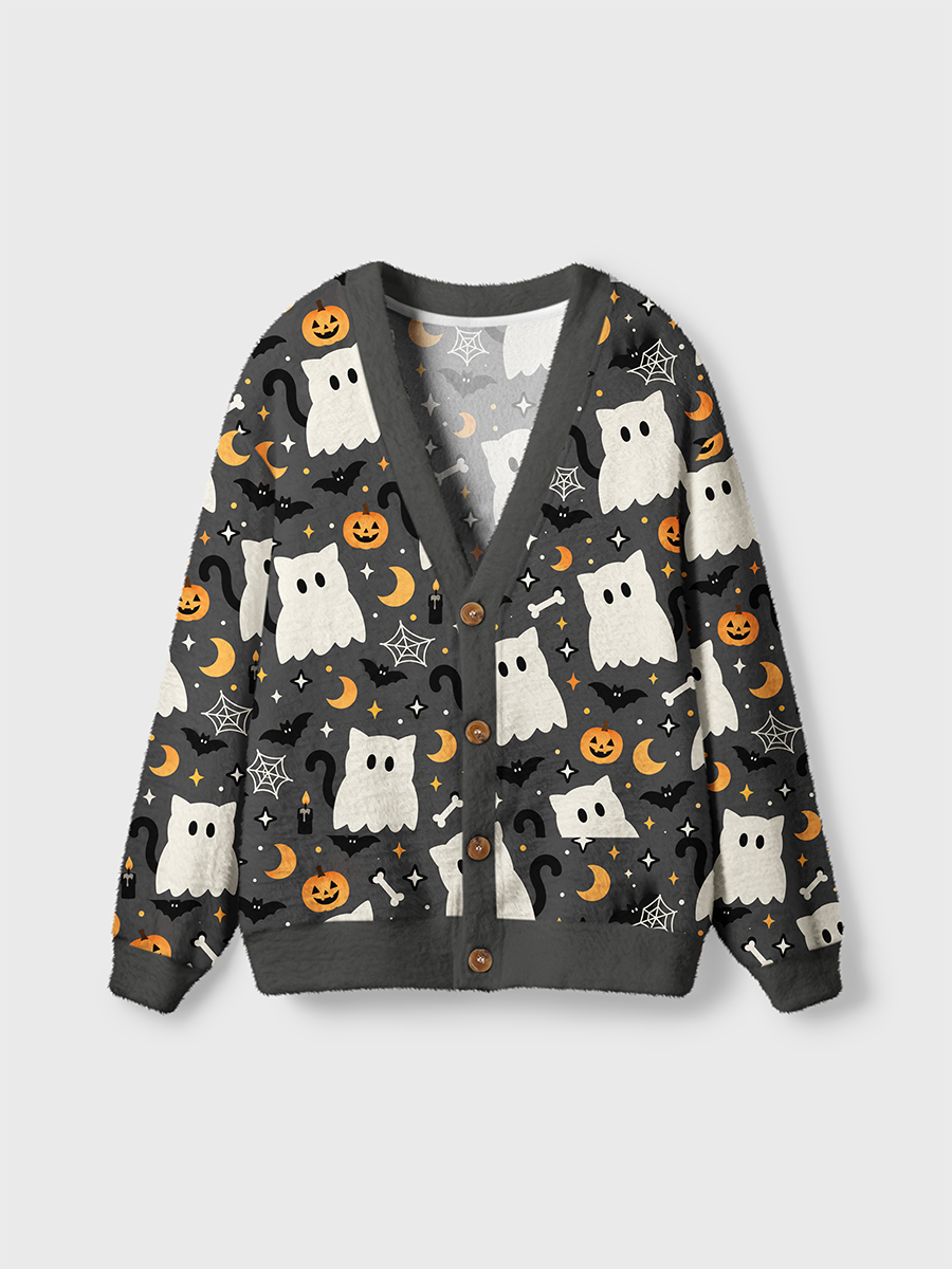 Vintage Cute Ghost Cat Bat Moon Star Cardigan Sweaters