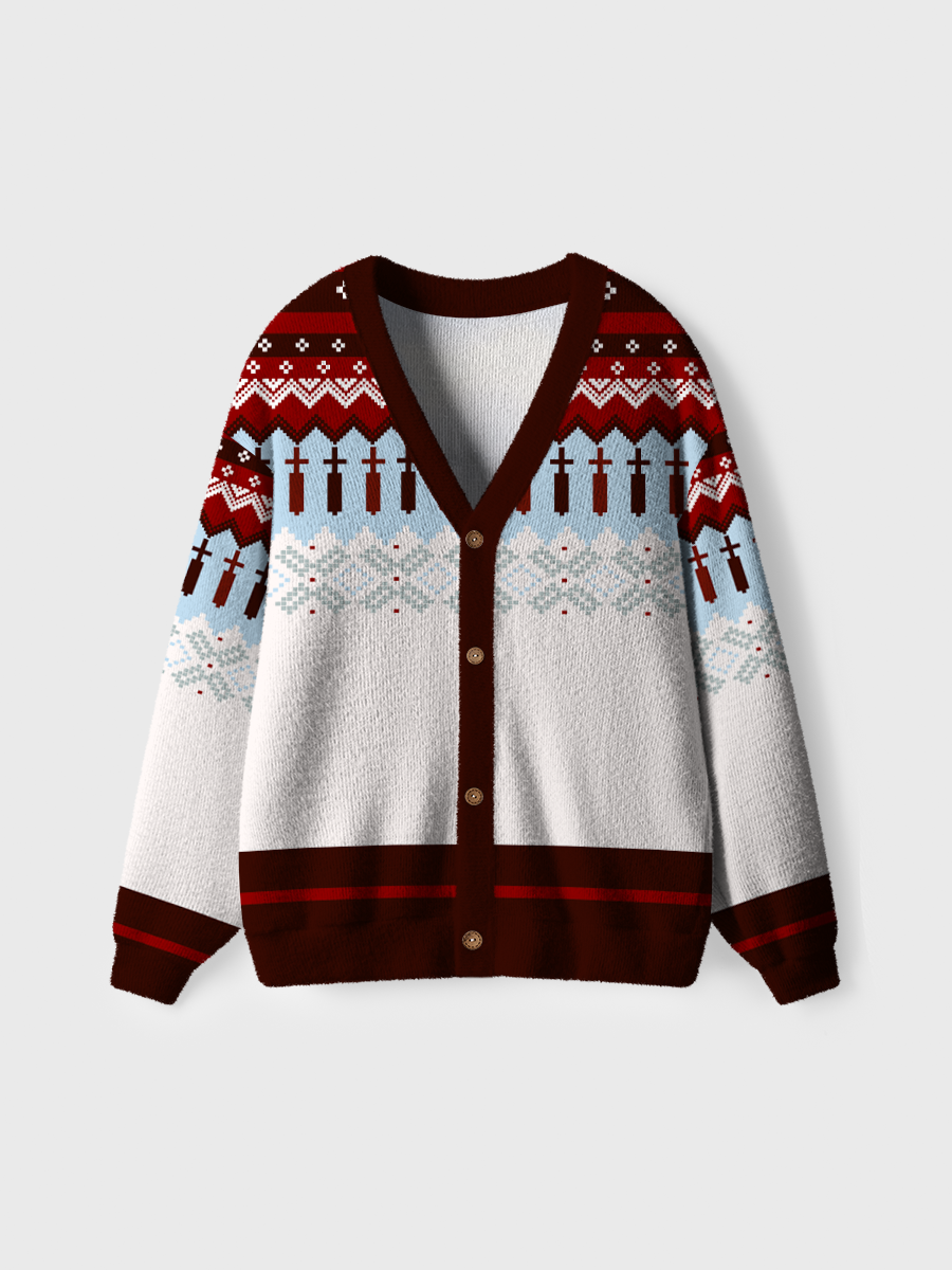 Vintage Red Cross Fair Isle Ugly Cardigan Sweaters