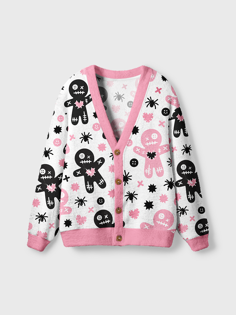 Vintage Sweet Spooky Voodoo Doll Halloween Cardigan Sweaters