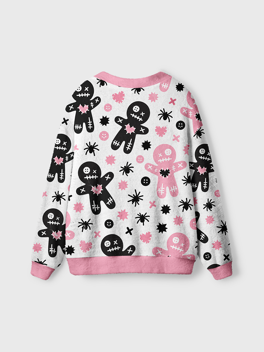 Vintage Sweet Spooky Voodoo Doll Halloween Cardigan Sweaters