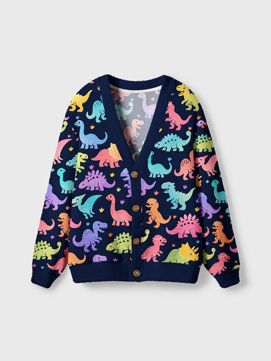 Vintage Macaron Color Cartoon Dinosaur Cardigan Sweaters