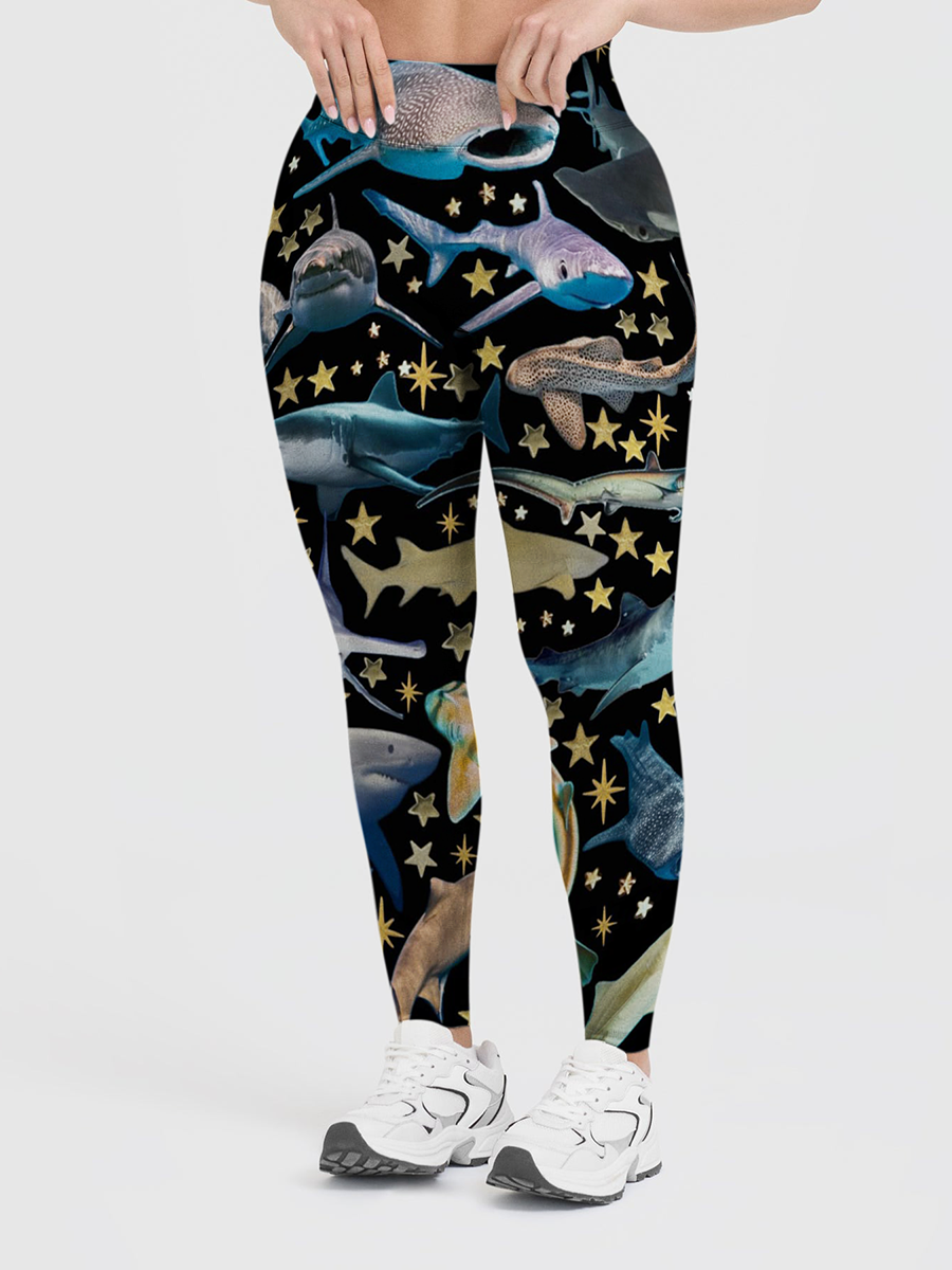 Vintage Starry Shark Dinosaur Leggings