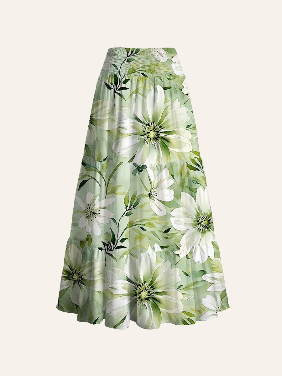 Mint Green Watercolor Daisy Floral Convertible Maxi Skirts