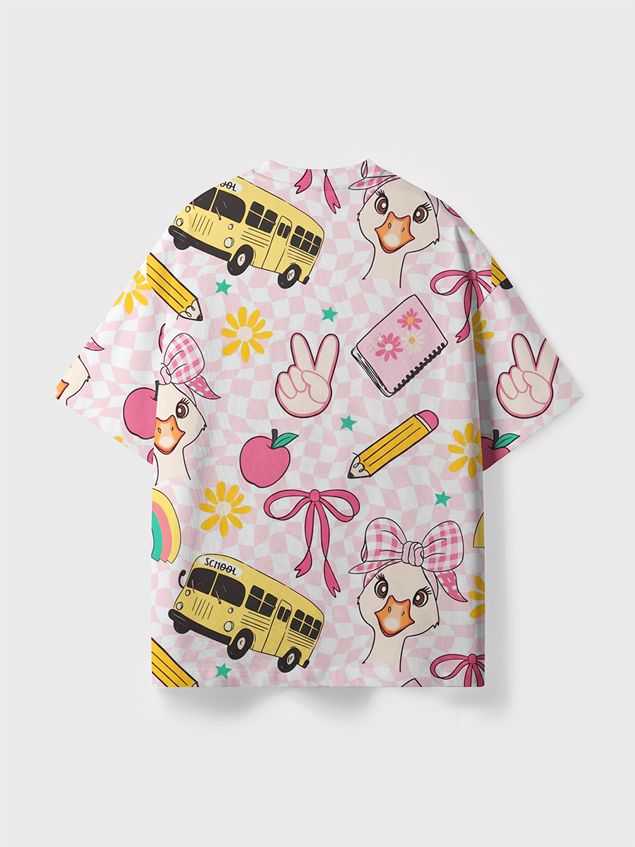 Vintage Pink Check Gingham Duck School Teacher All Over Print T-Shirt