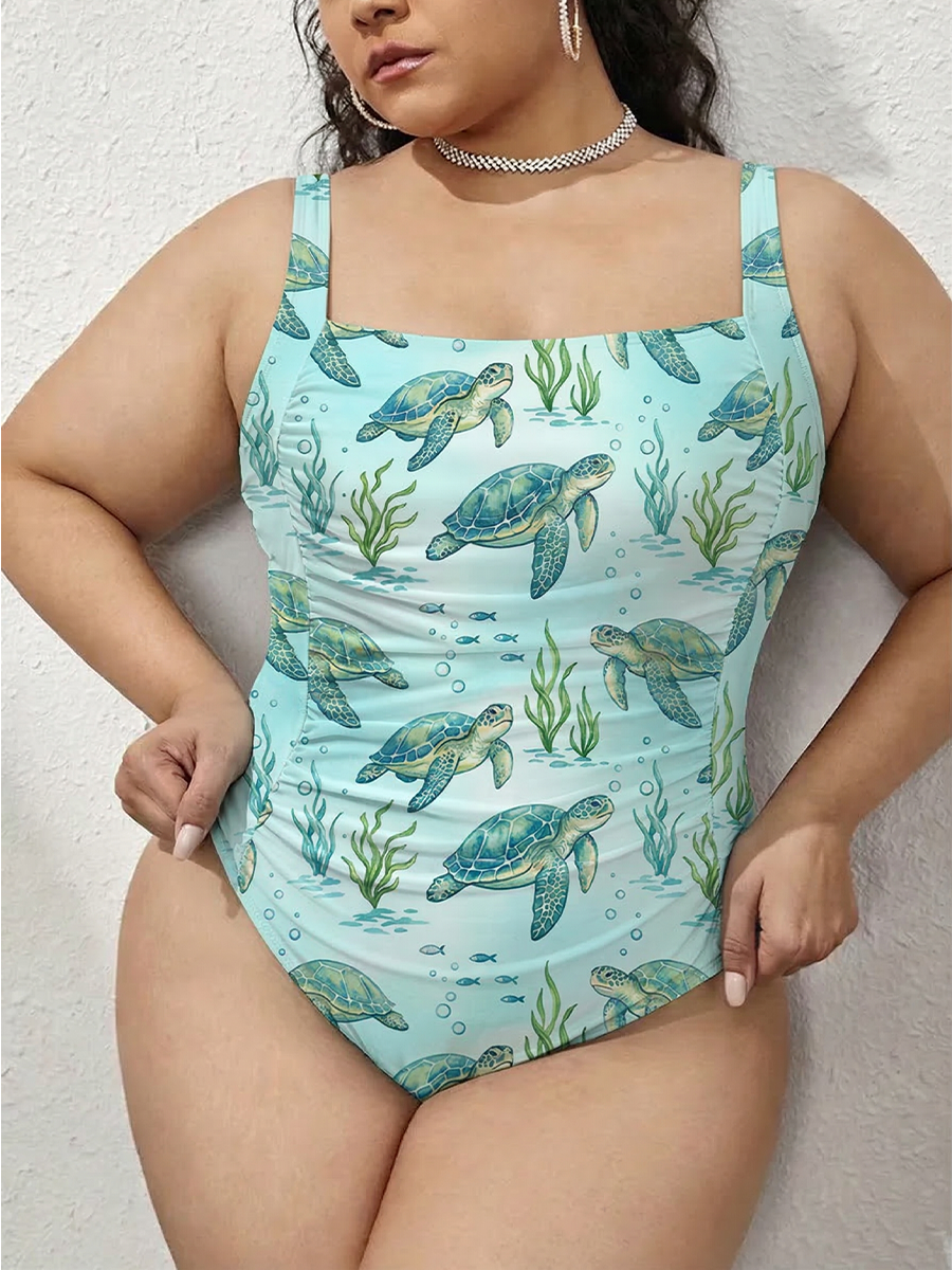Vintage Relaxed Sea Turtle Gathered Swimsuit