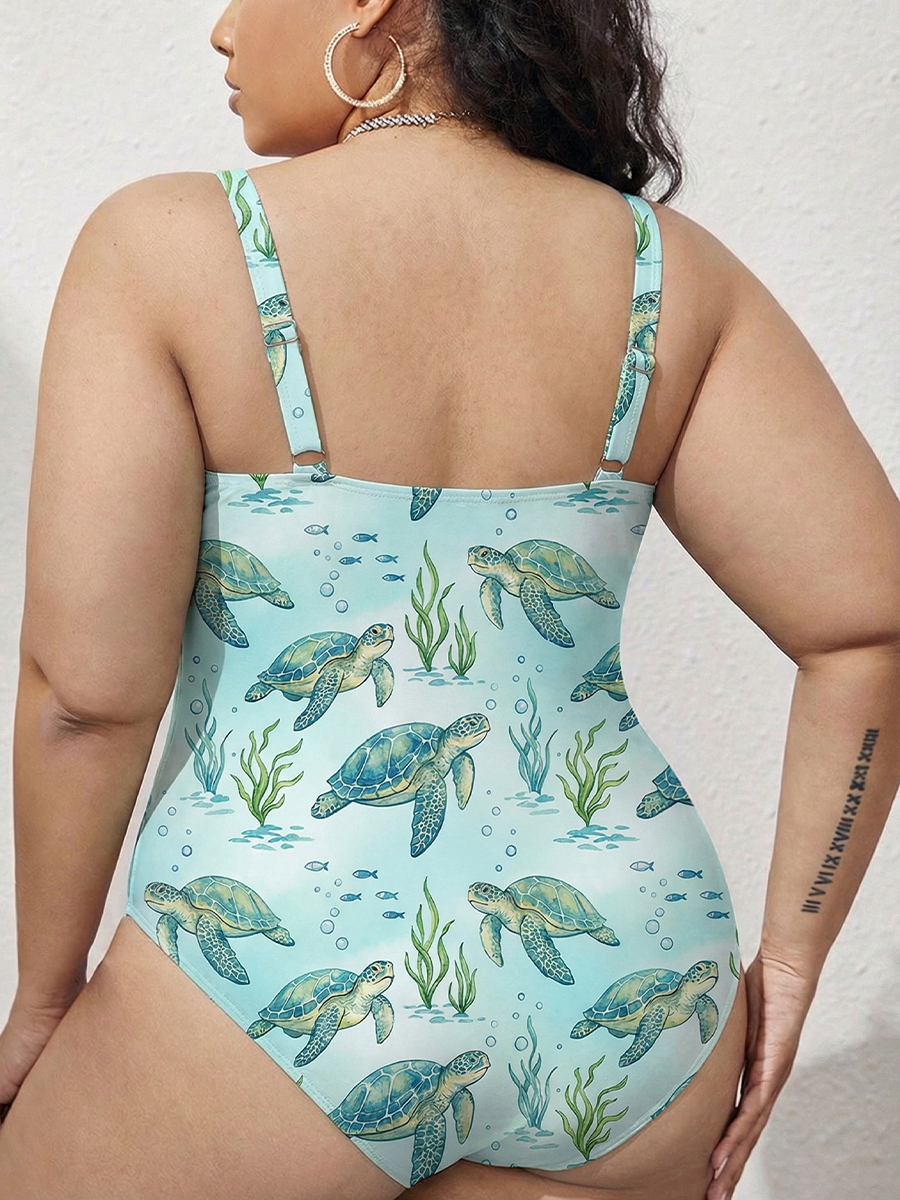 Vintage Relaxed Sea Turtle Gathered Swimsuit