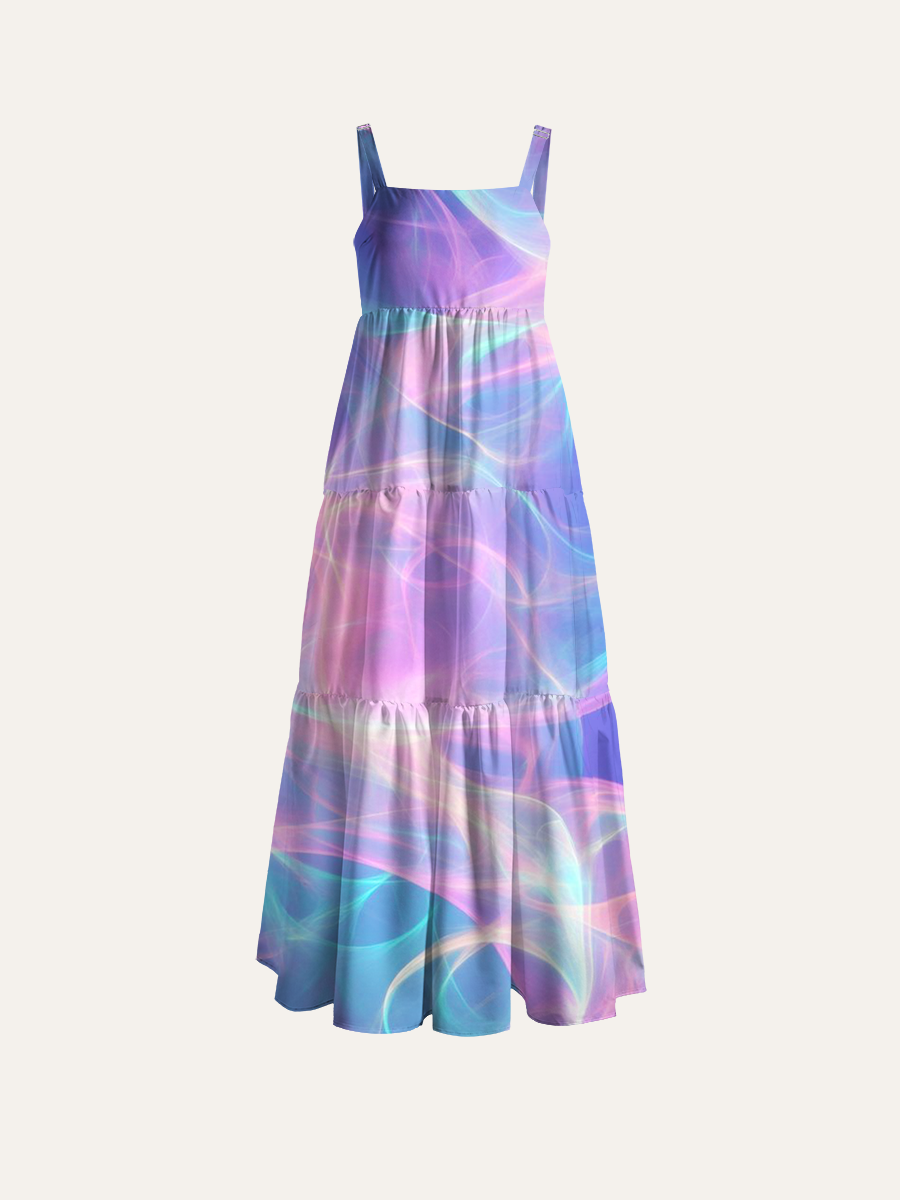 Pastel Smoke Fluid Art Adjustable Wide Straps Maxi Dress