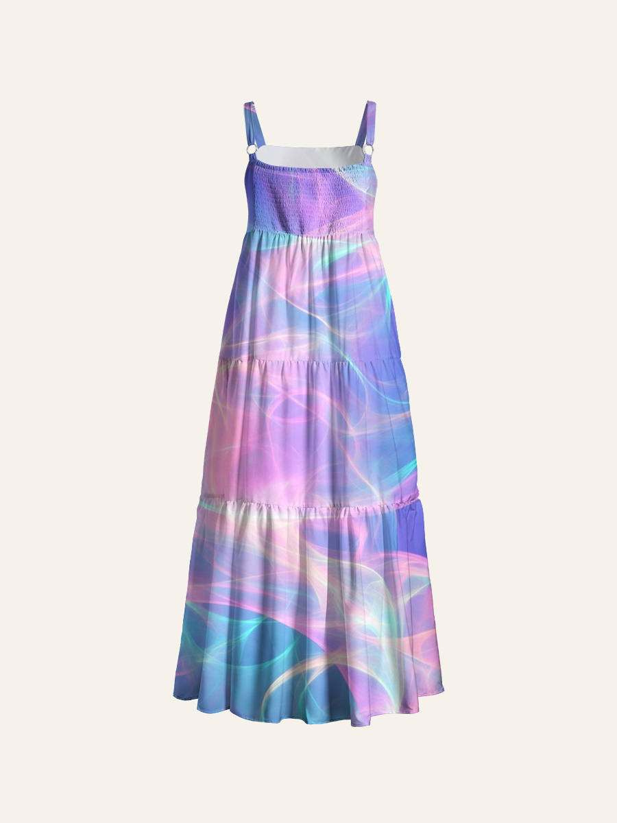 Pastel Smoke Fluid Art Adjustable Wide Straps Maxi Dress