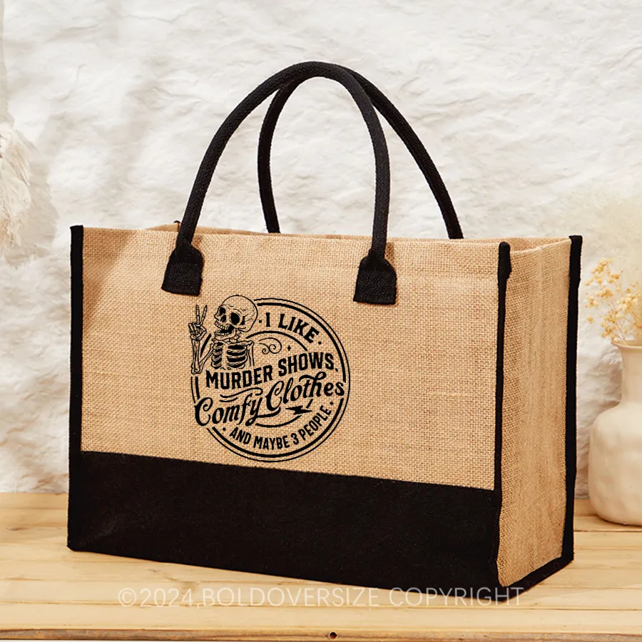 Vintage I Like Murder Shows Comfy Clothes And Maybe 3 People Tote Handbags