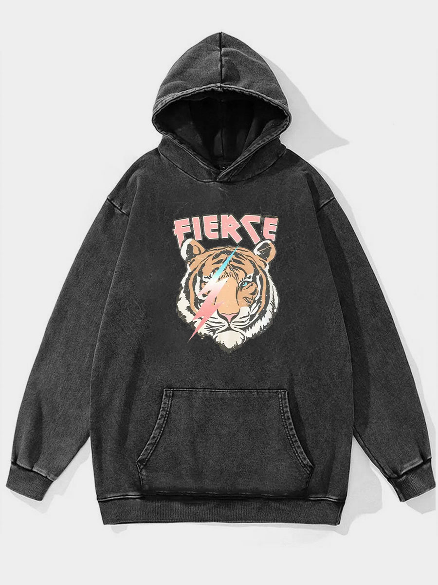 Fierce Vintage Tiger Oversized Graphic Washed Hoodie