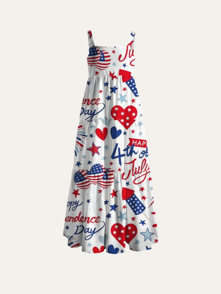 4Th Of July Patriotic Doodle Adjustable Wide Straps Maxi Dress