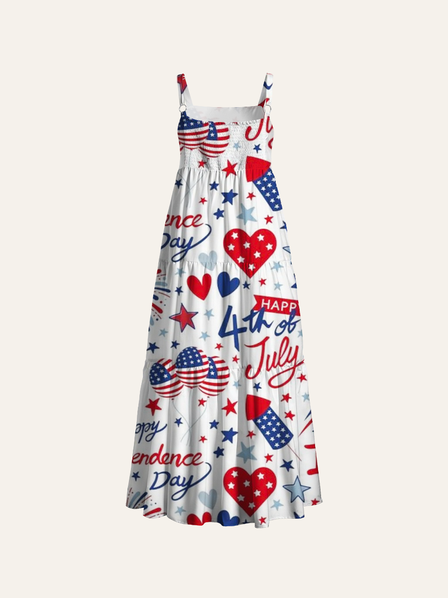4Th Of July Patriotic Doodle Adjustable Wide Straps Maxi Dress