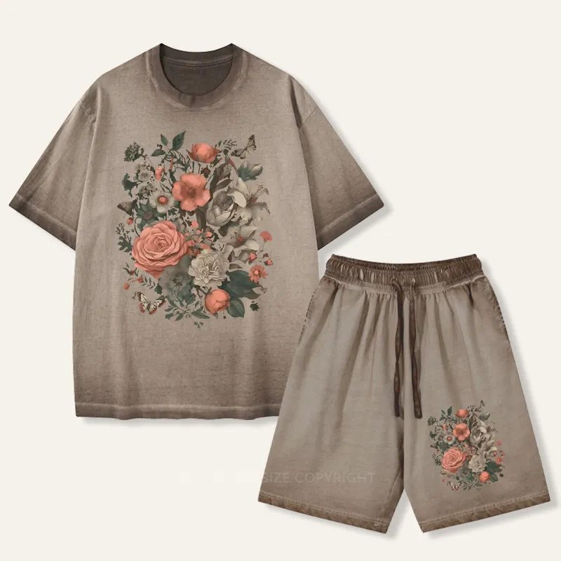 Vintage Trendy Wildflower Gradient Washed Suit