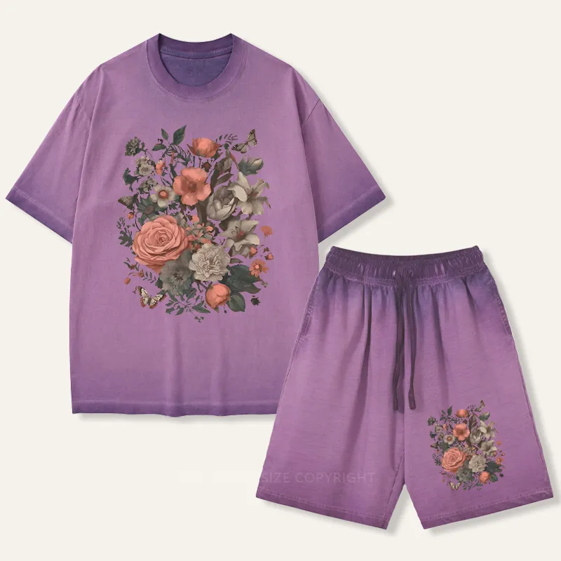 Vintage Trendy Wildflower Gradient Washed Suit