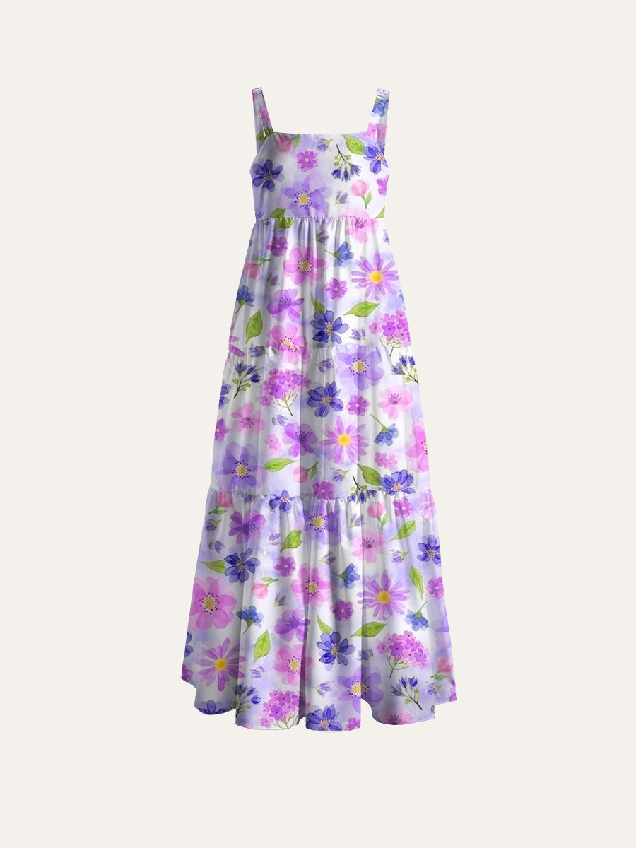 Loose Floral Wide Straps Maxi Dress