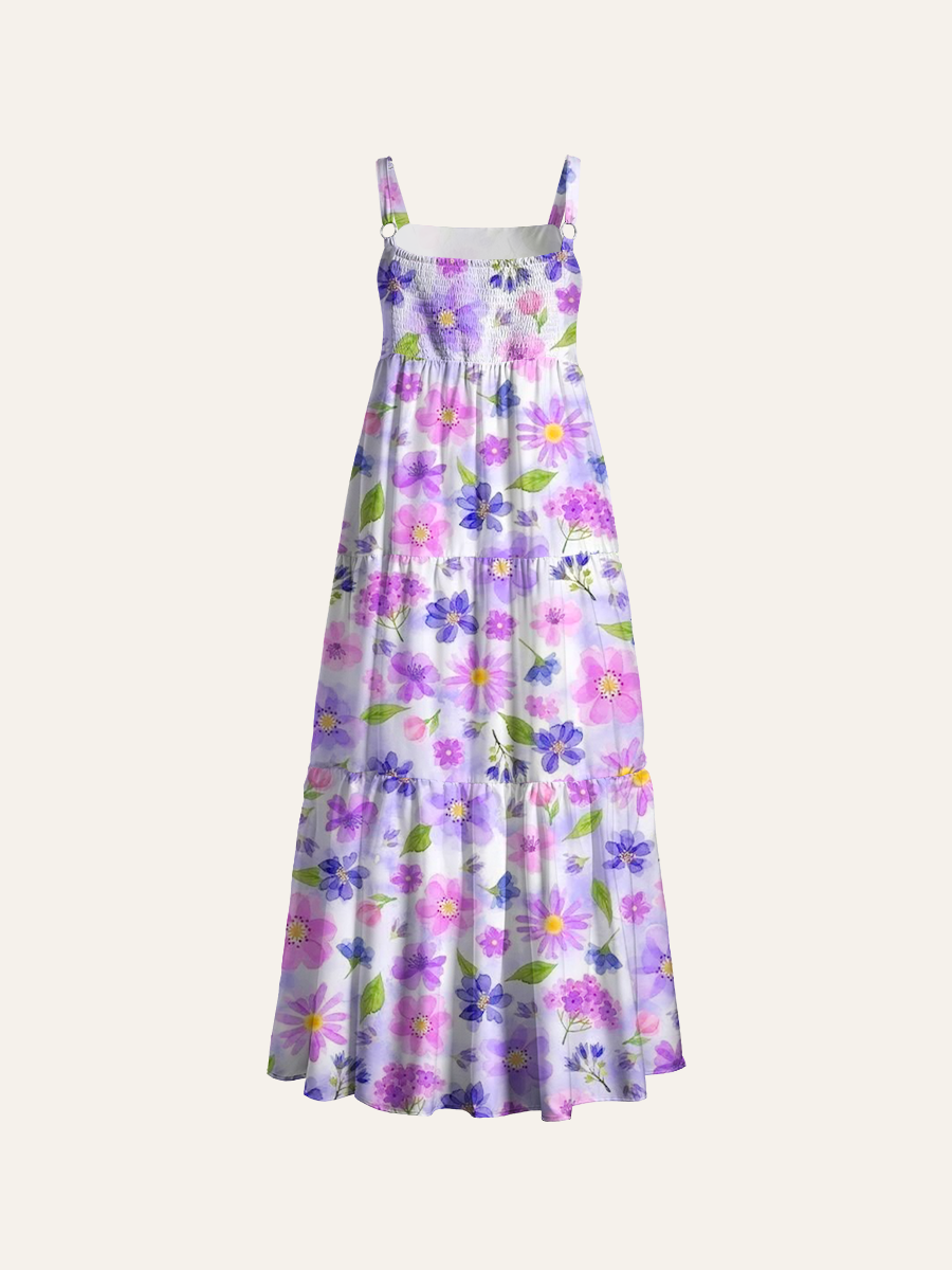 Loose Floral Wide Straps Maxi Dress