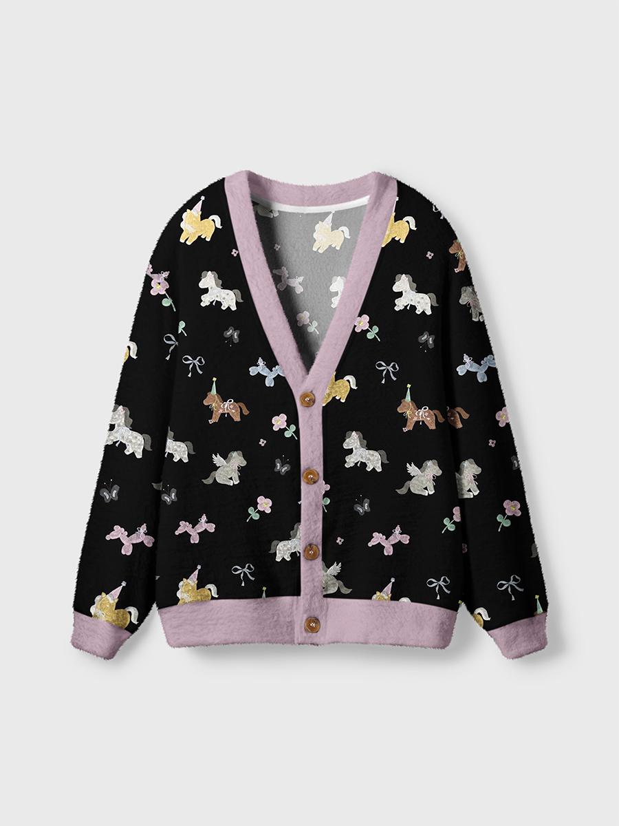 Vintage Cute Watercolor Party Ponies Bows Flowers Cardigan Sweaters