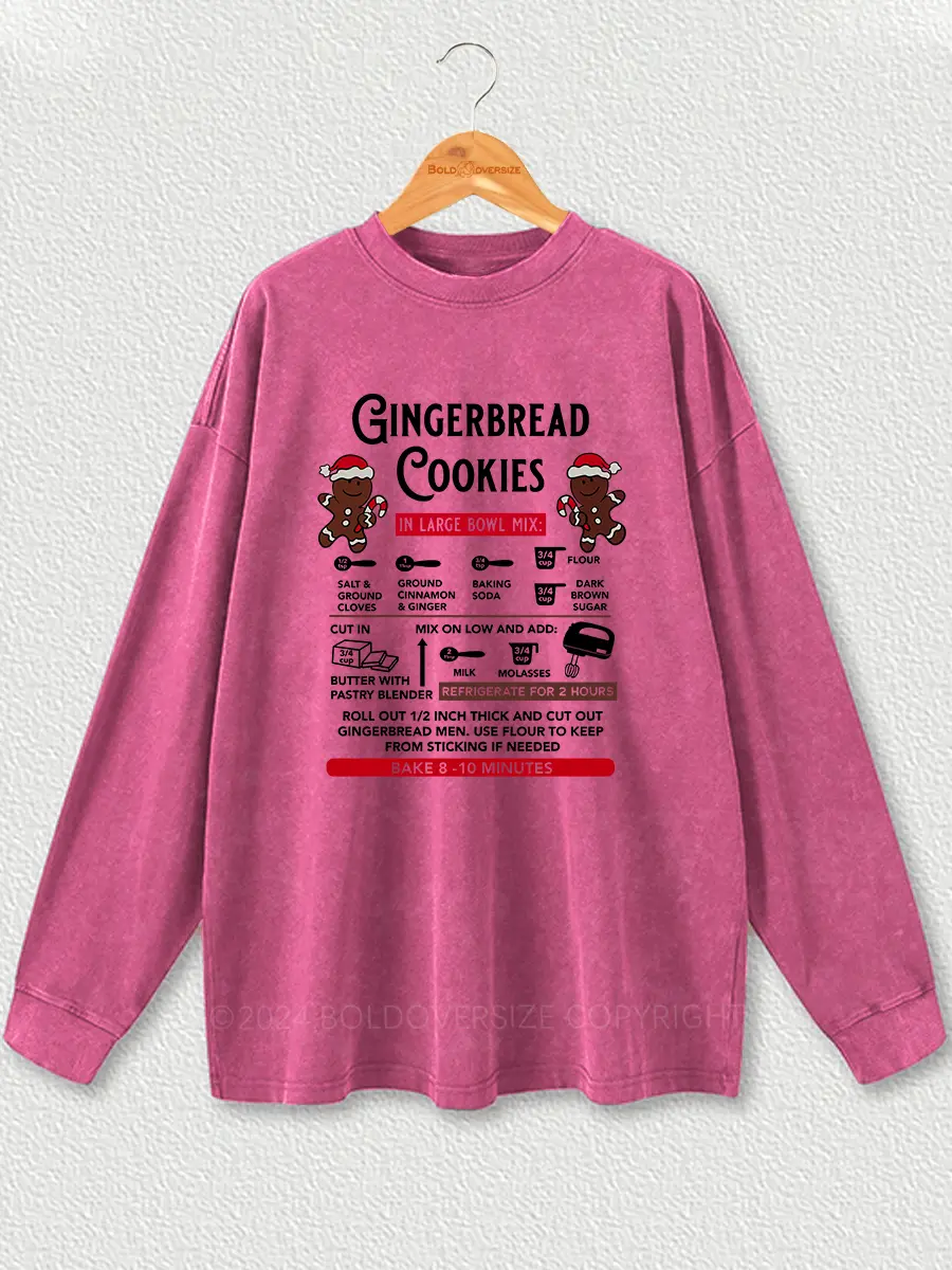 Vintage Gingerbread Recipe Christmas Washed Long Sleeve Shirt