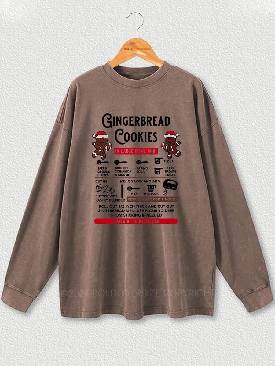 Vintage Gingerbread Recipe Christmas Washed Long Sleeve Shirt