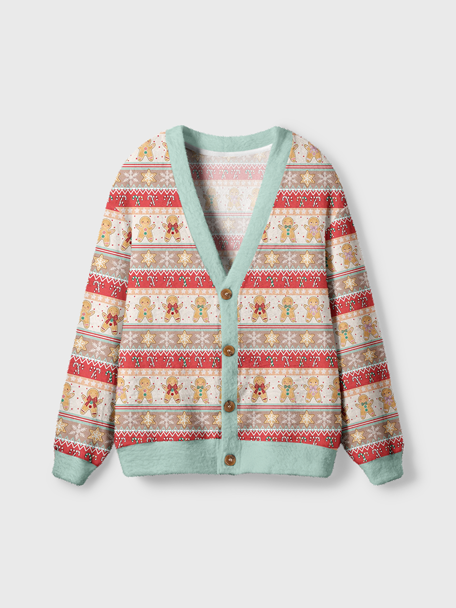 Vintage Stripe Gingerbread Man Christmas Cardigan Sweaters