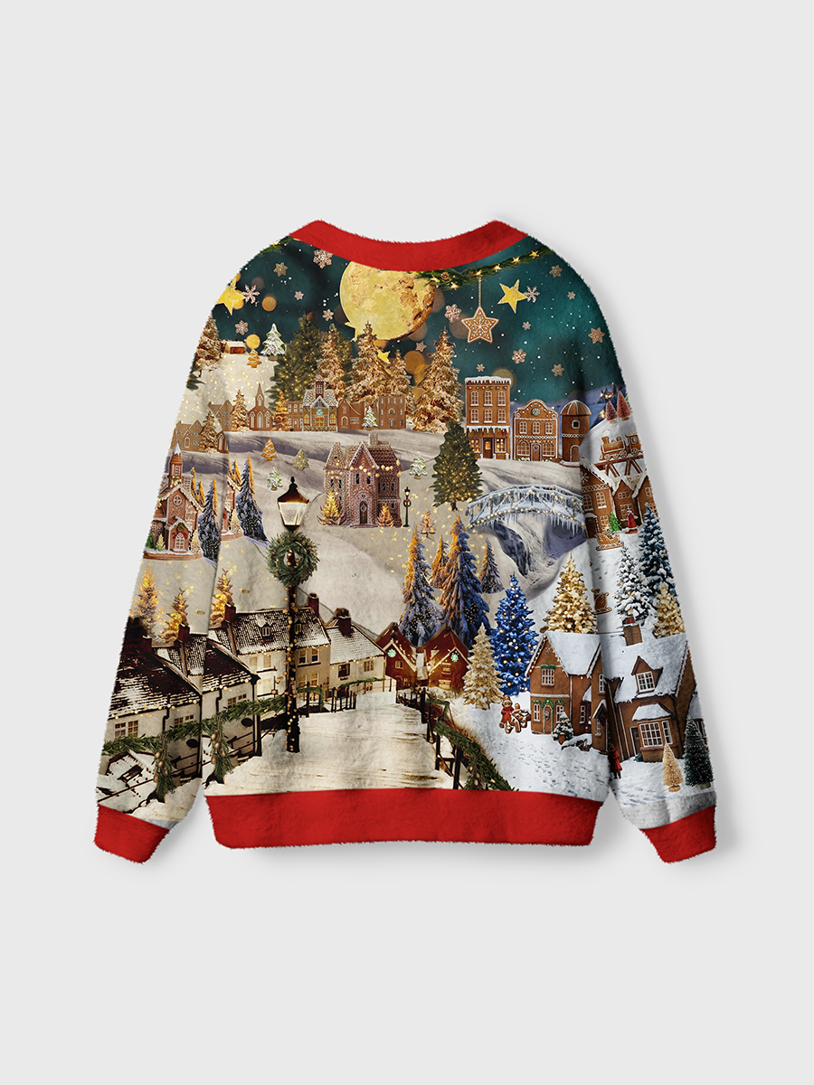 Vintage Fairy Tale Gingerbread Christmas Snow Town Cardigan Sweaters