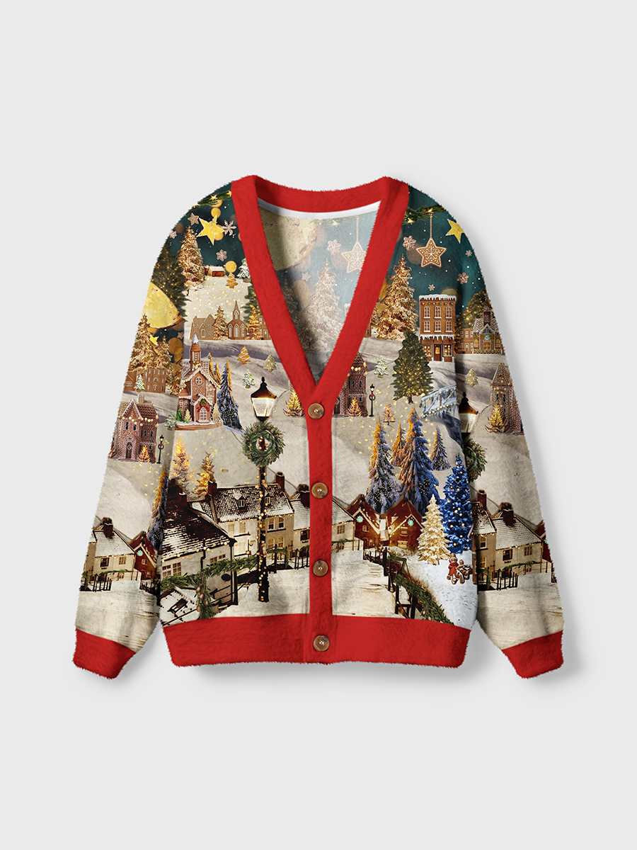 Vintage Fairy Tale Gingerbread Christmas Snow Town Cardigan Sweaters