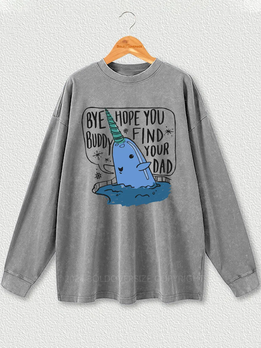 Vintage Christmas Whale Ugly Washed Long Sleeve Shirt