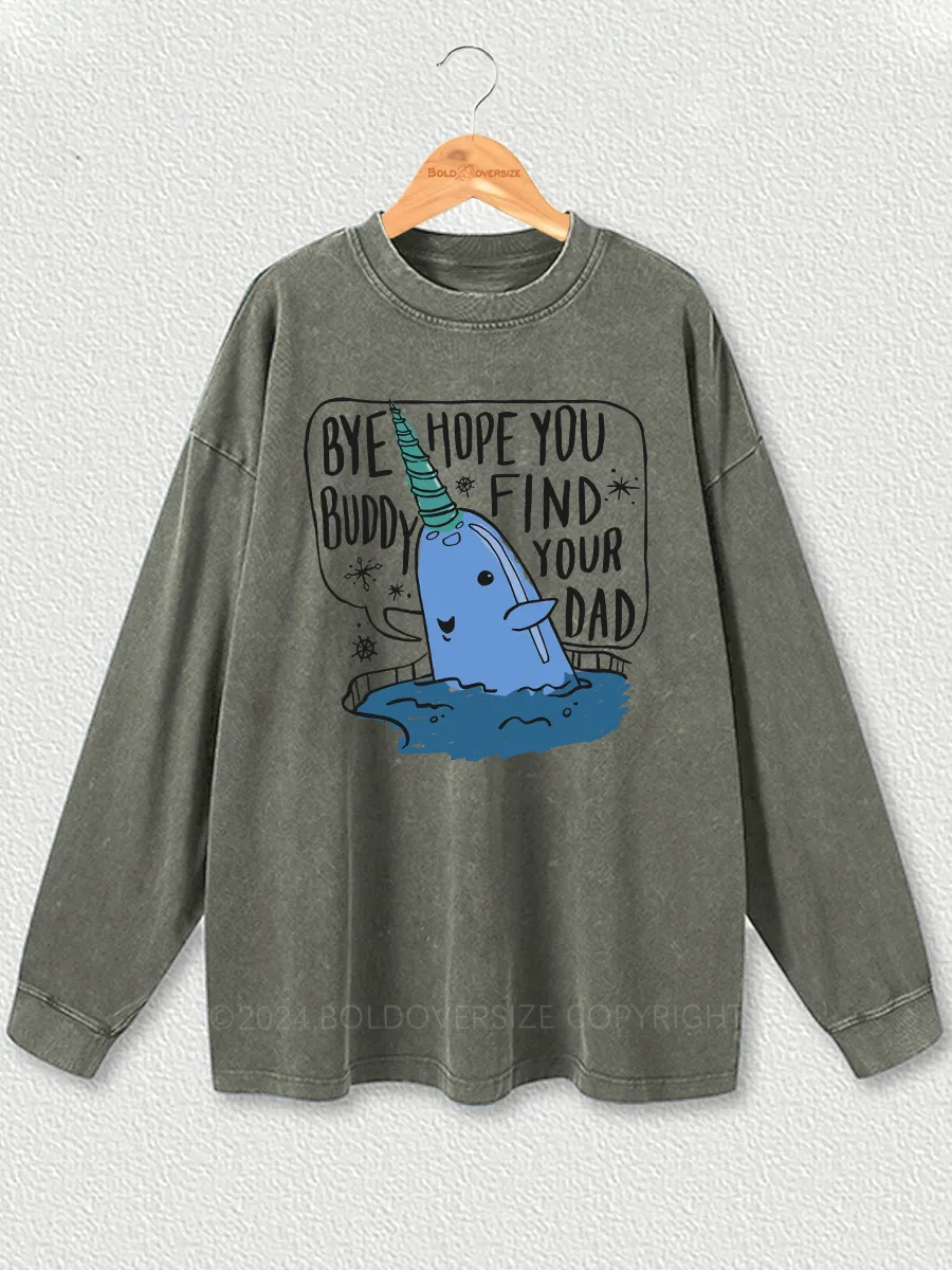 Vintage Christmas Whale Ugly Washed Long Sleeve Shirt