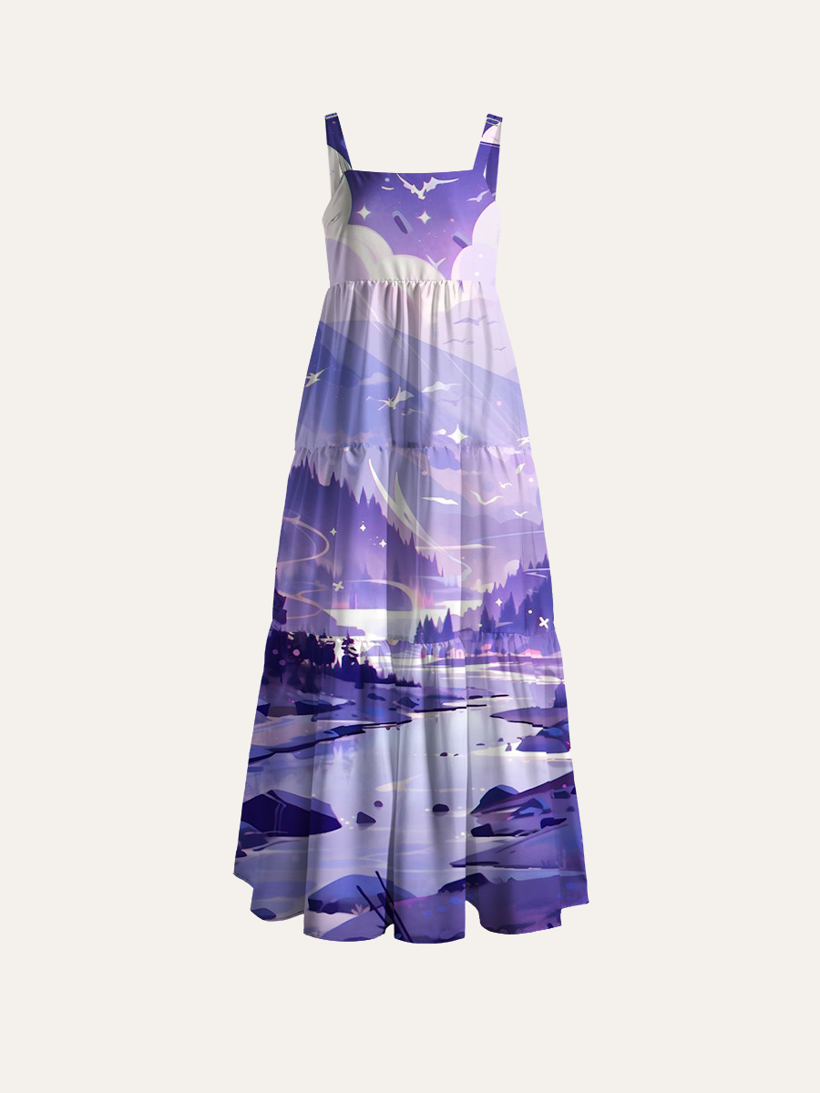 Muted Lavender Misty Valley Adjustable Wide Straps Maxi Dress