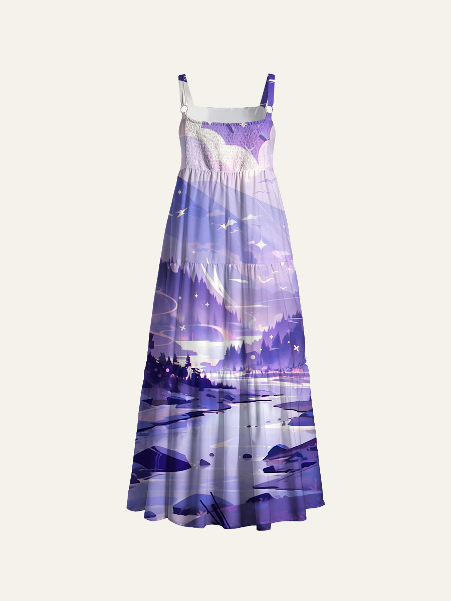 Muted Lavender Misty Valley Adjustable Wide Straps Maxi Dress