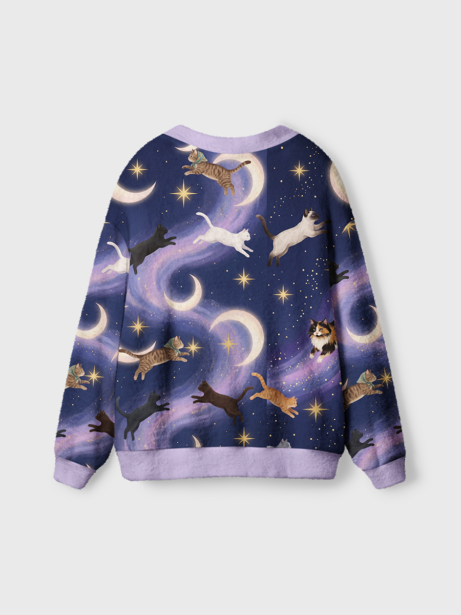 Vintage Dreamy Galaxy Moon Jumping Cats Cardigan Sweaters