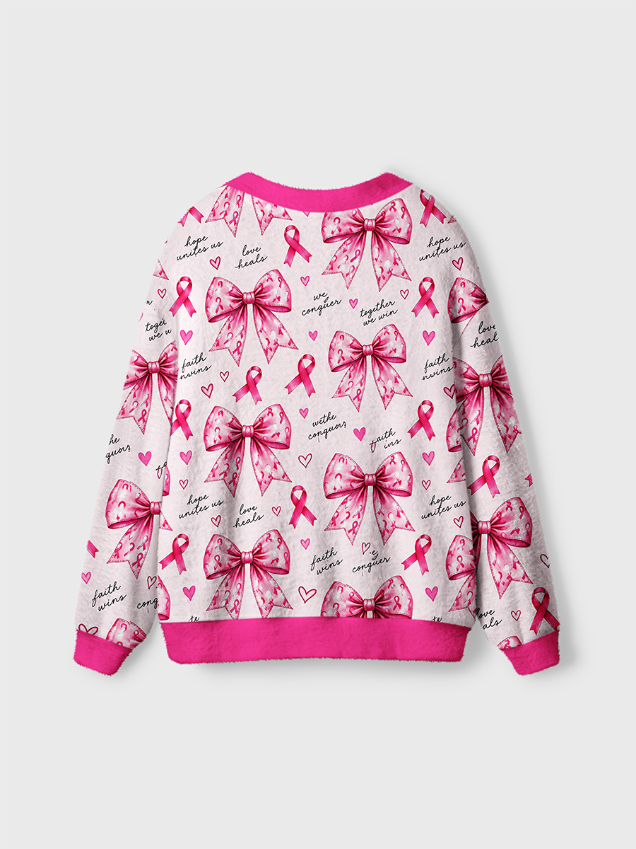 Vintage Ribbon Bow Heart Awareness Cardigan Sweaters