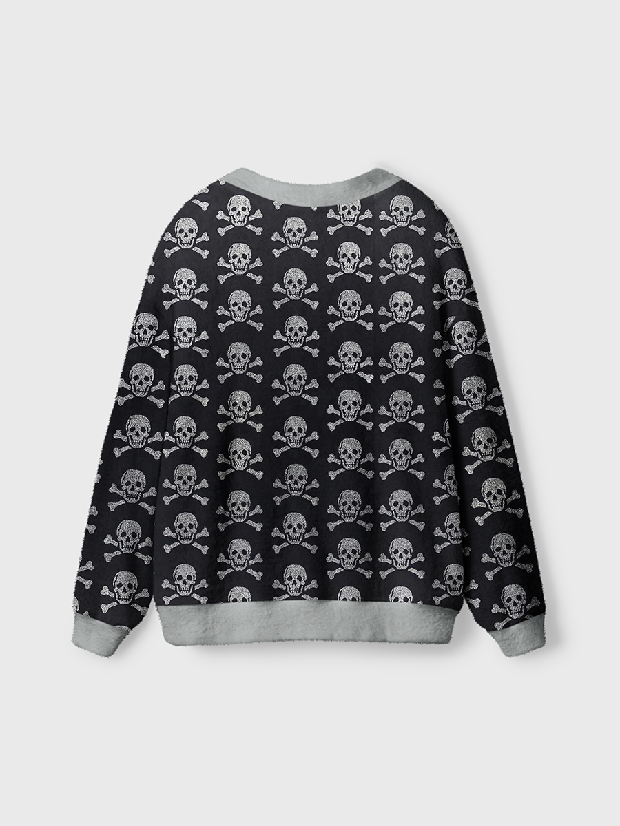 Vintage Glitter Skull and Crossbones Pirate Cardigan Sweaters