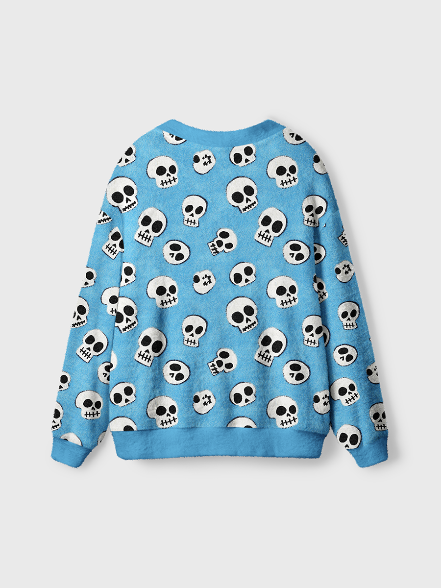 Vintage Fuzzy Furry Cartoon Skull Cardigan Sweaters