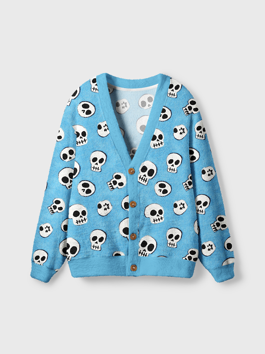 Vintage Fuzzy Furry Cartoon Skull Cardigan Sweaters
