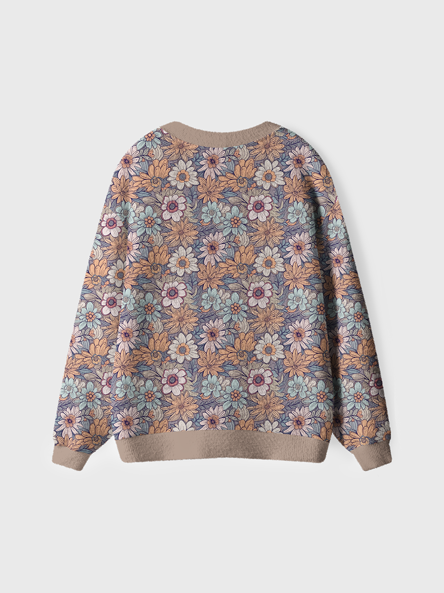 Vintage Muted Flower Design Sweaters