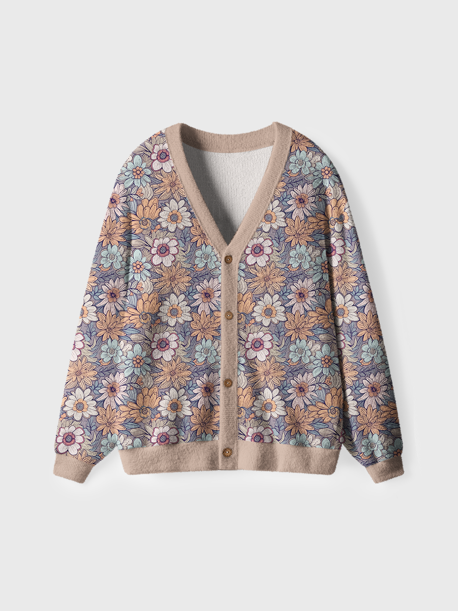Vintage Muted Flower Design Sweaters