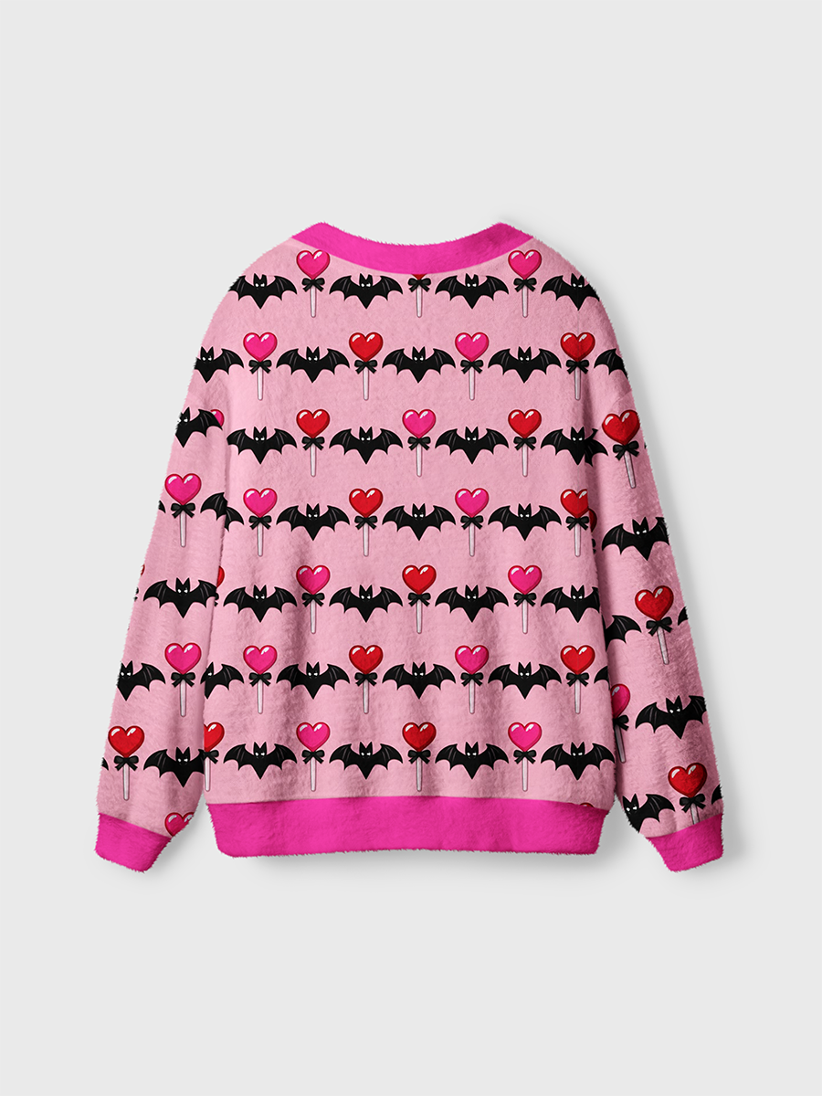 Vintage Heart Lollipop Bat Sweet Spooky Halloween Cardigan Sweaters