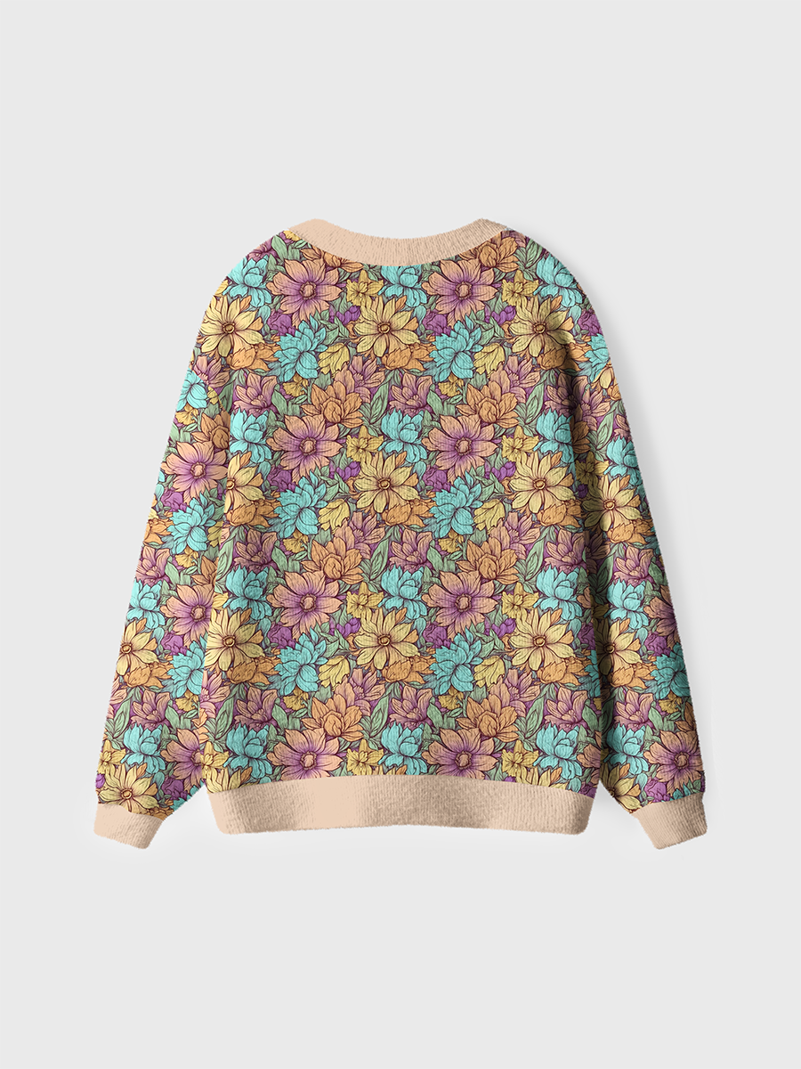 Vintage Bold Floral Pattern Sweaters