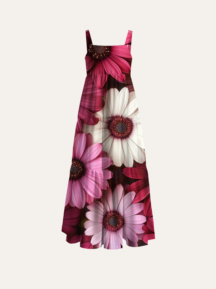 Muted Vintage Botanical Ajustable Wide Straps Maxi Dress
