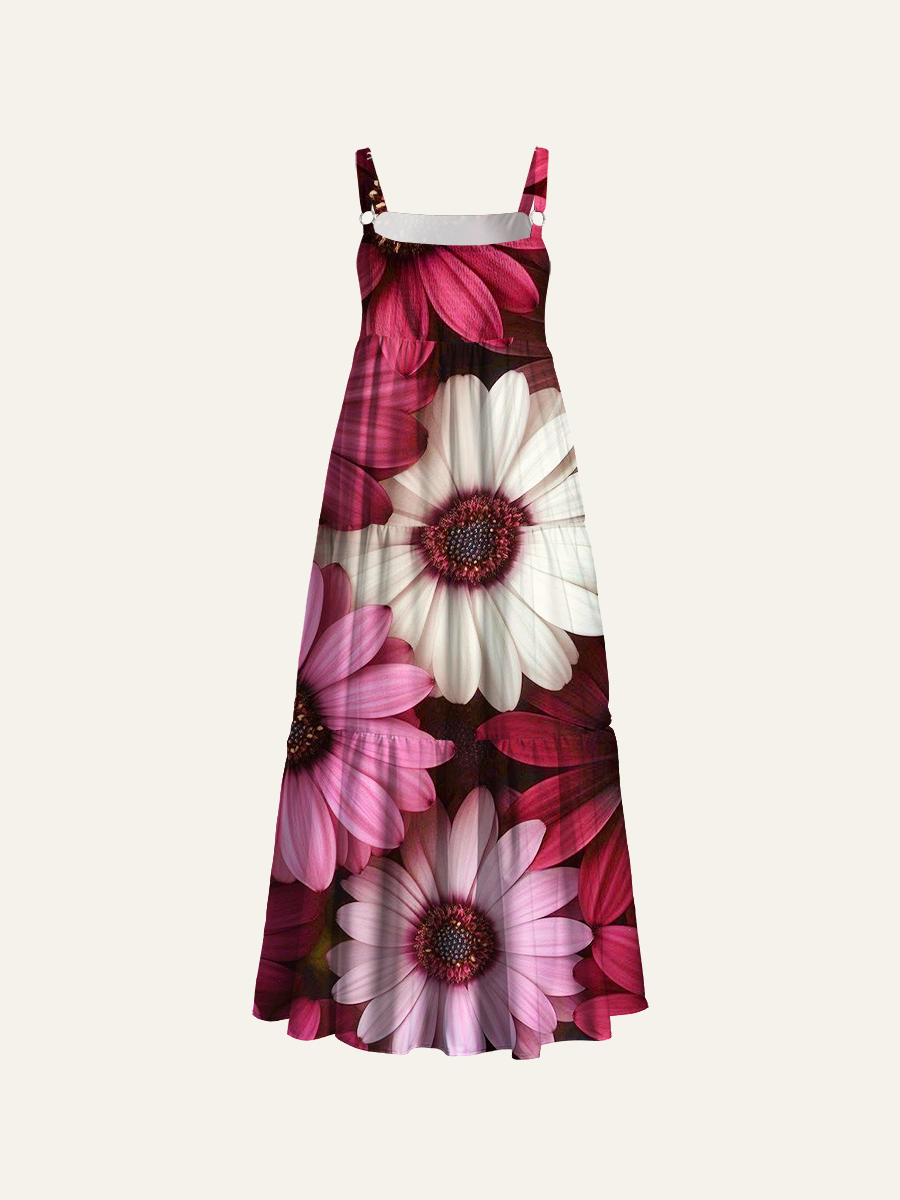 Muted Vintage Botanical Ajustable Wide Straps Maxi Dress