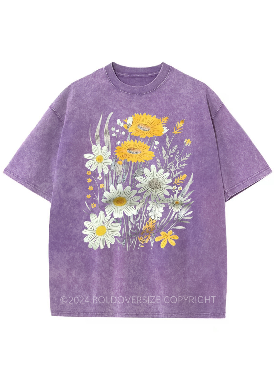 Vintage Daisy Floral Bunch Washed T-Shirt