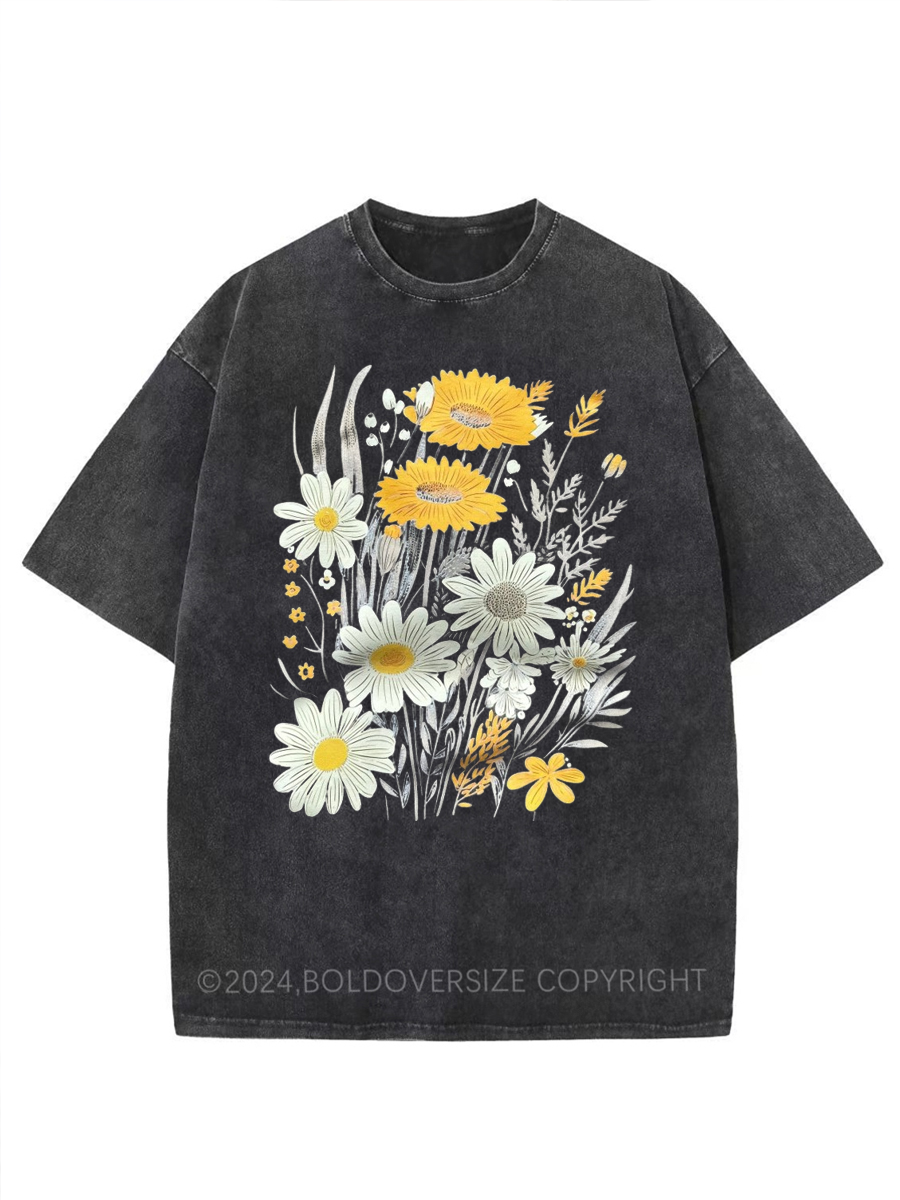 Vintage Daisy Floral Bunch Washed T-Shirt
