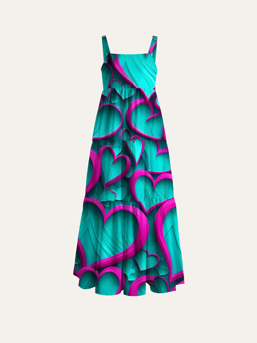 Quilling Heart Ajustable Wide Straps Maxi Dress