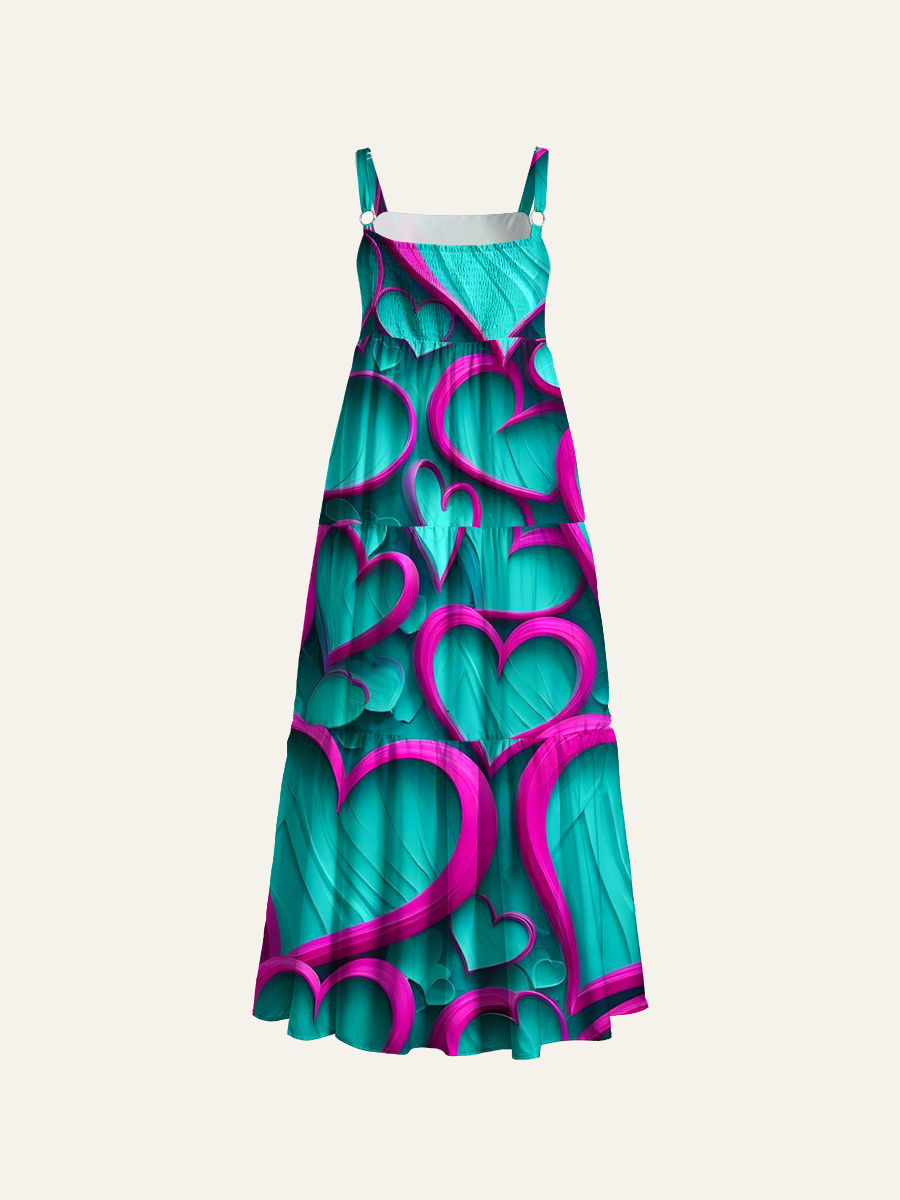 Quilling Heart Ajustable Wide Straps Maxi Dress