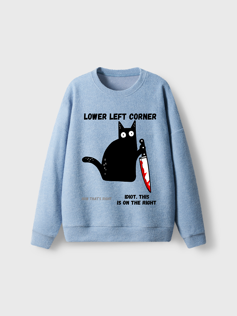 Vintage Now That'S Right Black Cat With Knife Fuzzy Sweater